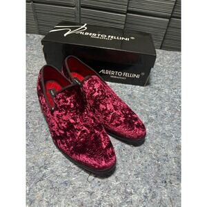 Alberto Fellini Burgundy Velvet Loafers Mens Dress Smoking Shoes Size 10 New